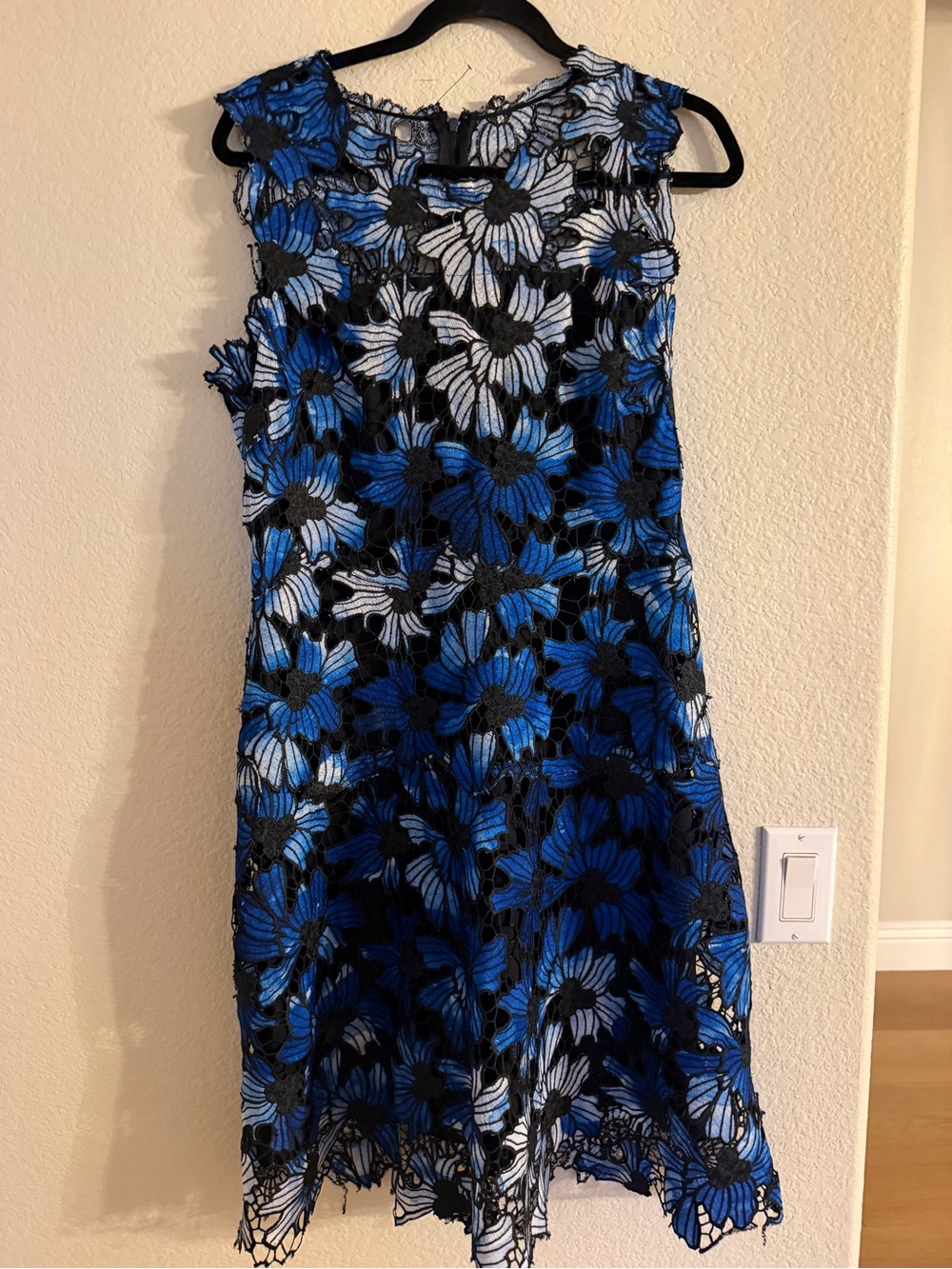 Elie Tahari Black and Blue Floral High-Low Dress